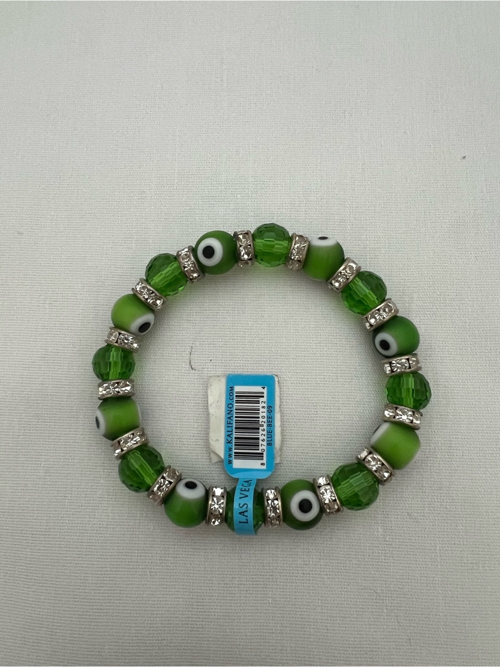 Green Evil Eye Beaded Stretch Bracelet